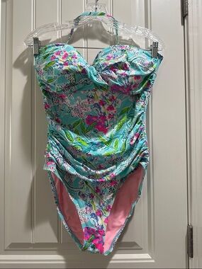 Lilly Pulitzer Floral Print Ruched One-Piece Swimsuit, Size 12